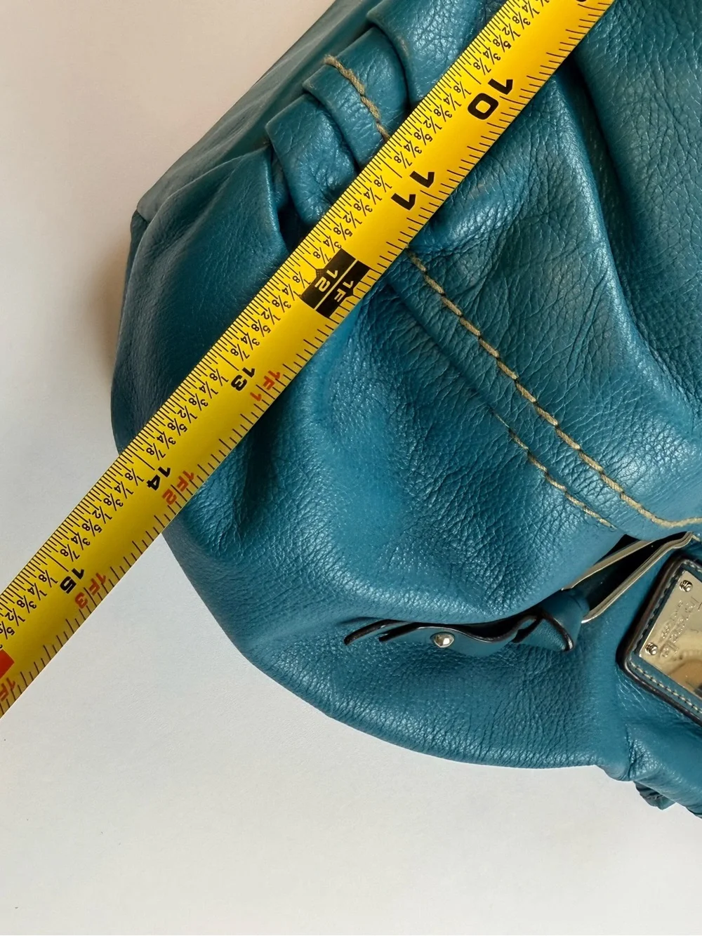 Tignanello Teal Blue Leather Shoulder Bag Silver Hardware Large Hobo Purse